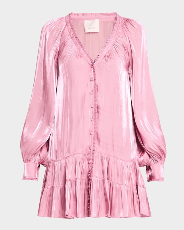Lise Long-Sleeve Satin Mini Dress